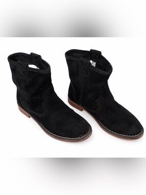 Clarks Black Suede Ankle Boots | Perforated Slouchy Pull On Booties Size 9